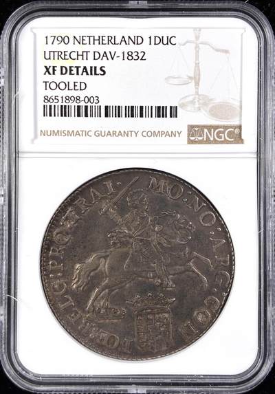【雨安】【直播拍卖】【第0123期-评级币章】2026-01-10 周六 19:30 - [评级欧洲] Netherlands 荷兰 共和国 大马剑 Utrecht乌特勒支 1790年  NGC-XF 原味欧洲老包浆