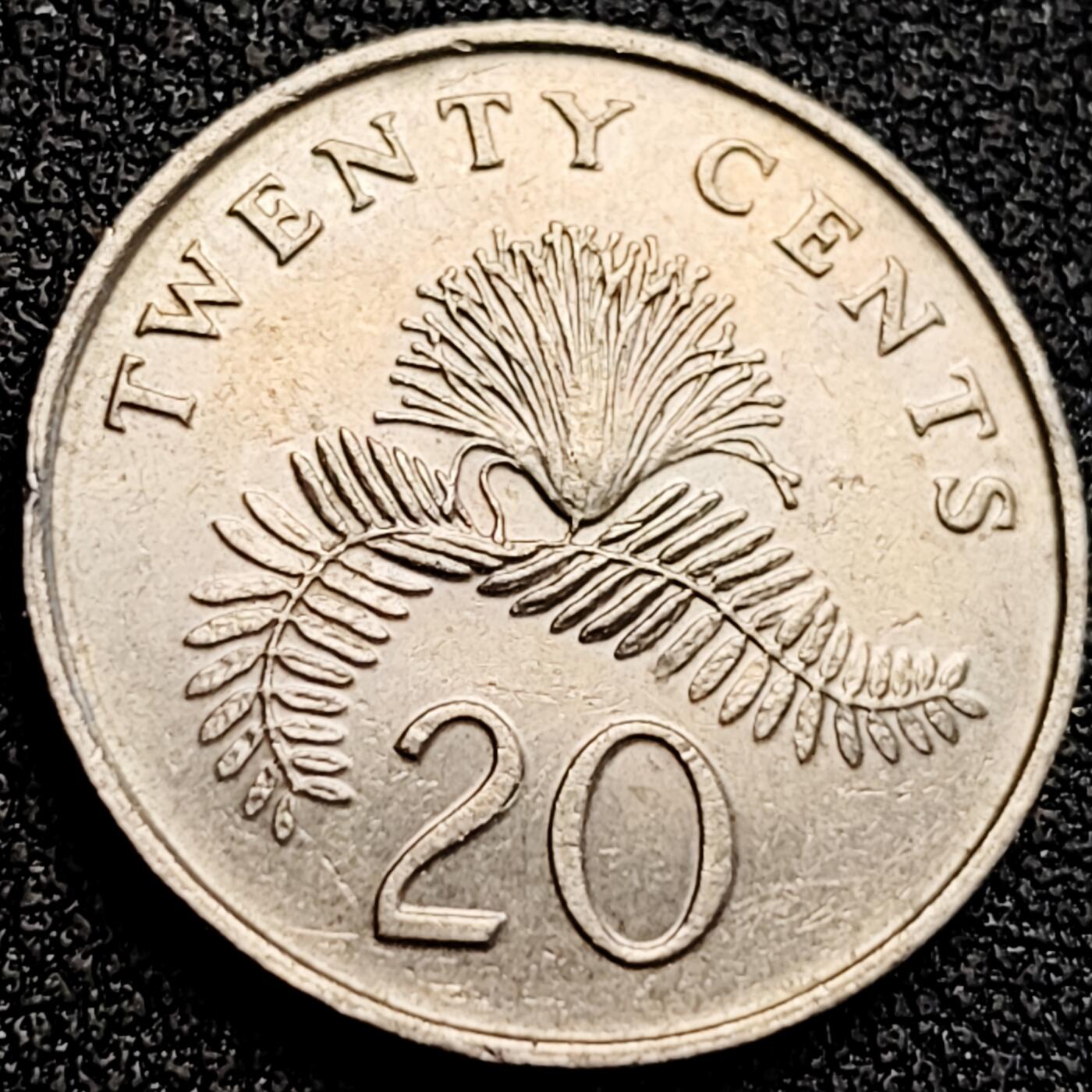 泉币菌-第164场-新年第七场 精品福利场 1990 高币值 新加坡20分 绒球花 高盾徽版 直径21.36mm