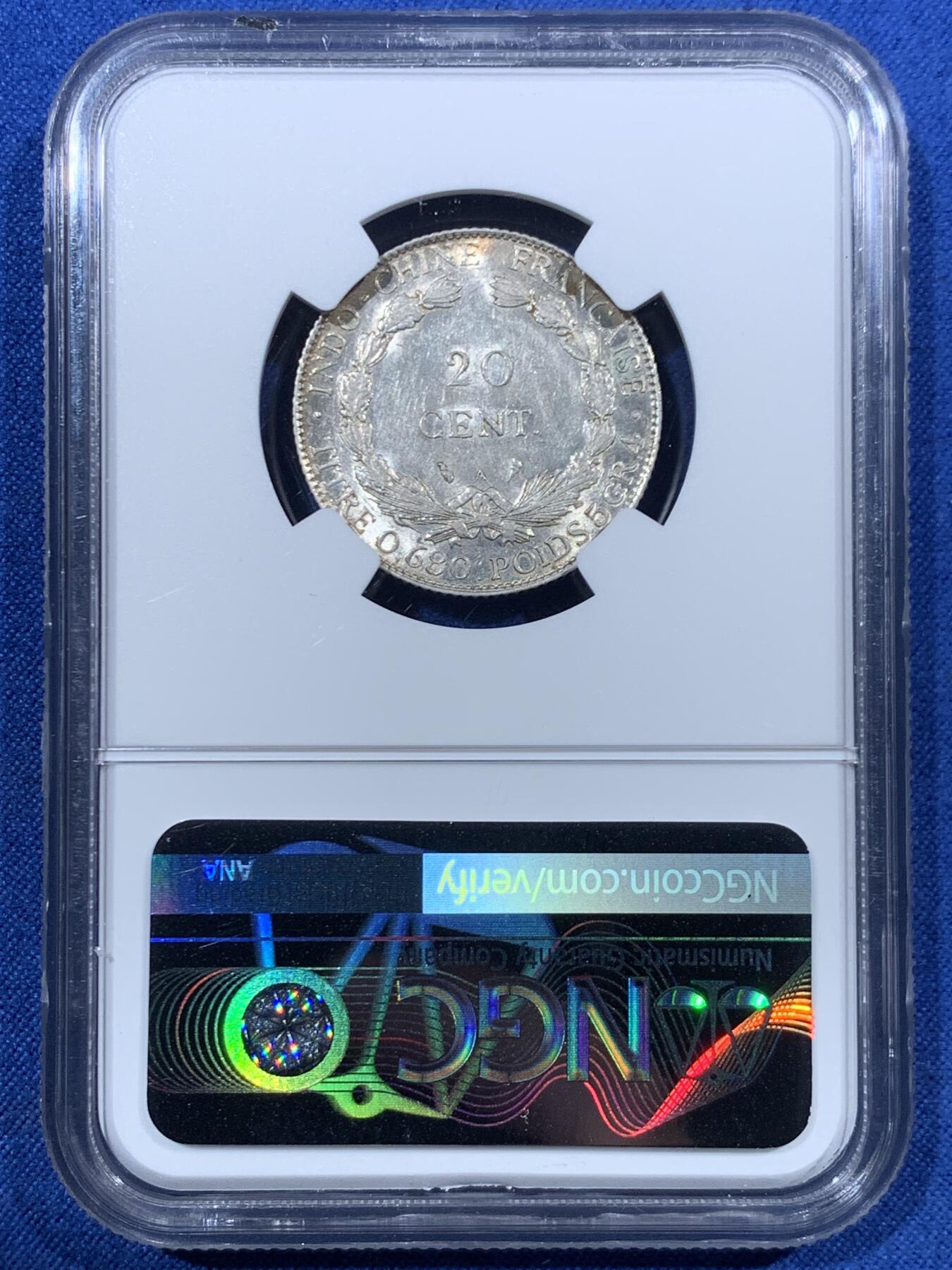 《竞宝斋》第455场 周日，周一 2场连拍 （全场包邮，欢迎送拍） NGC UNCD 法属印支1929年A版坐洋20分银币