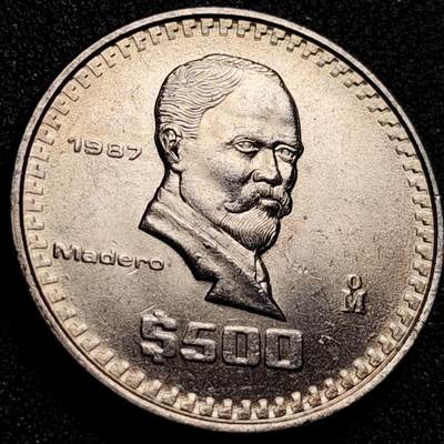 泉币菌-第165场-新年第八场 精品福利场 - 原光UNC 墨西哥1987-年500比索 铜镍 28.5mm 