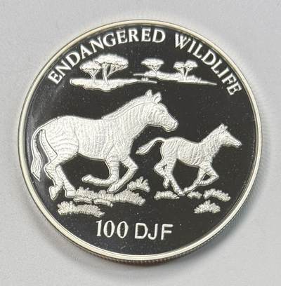 S&S Numismatic世界钱币-拍卖 第118期  - 吉布提1994年 濒危野生动物-斑马 100吉布提法郎精制纪念银币 31.47克925银，品相如图