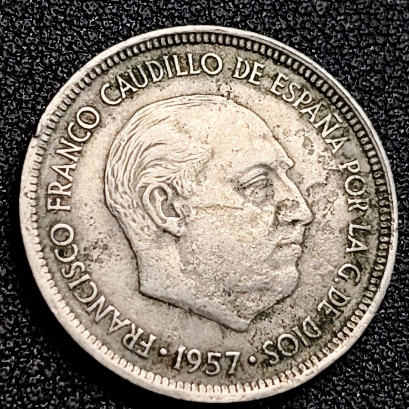 泉币菌-第164场-新年第七场 精品福利场 西班牙1957年5比塞塔 弗朗哥鹰徽23mm