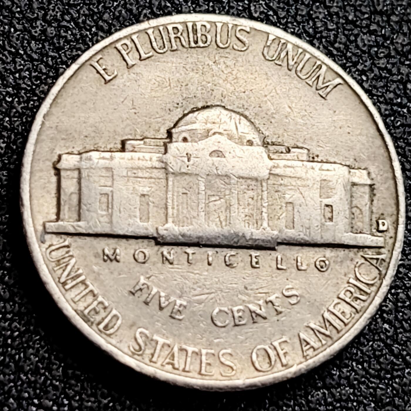 泉币菌-第164场-新年第七场 精品福利场 美国1956年D版5美分 杰斐逊纪念币 背图总统在蒙蒂塞洛的故居