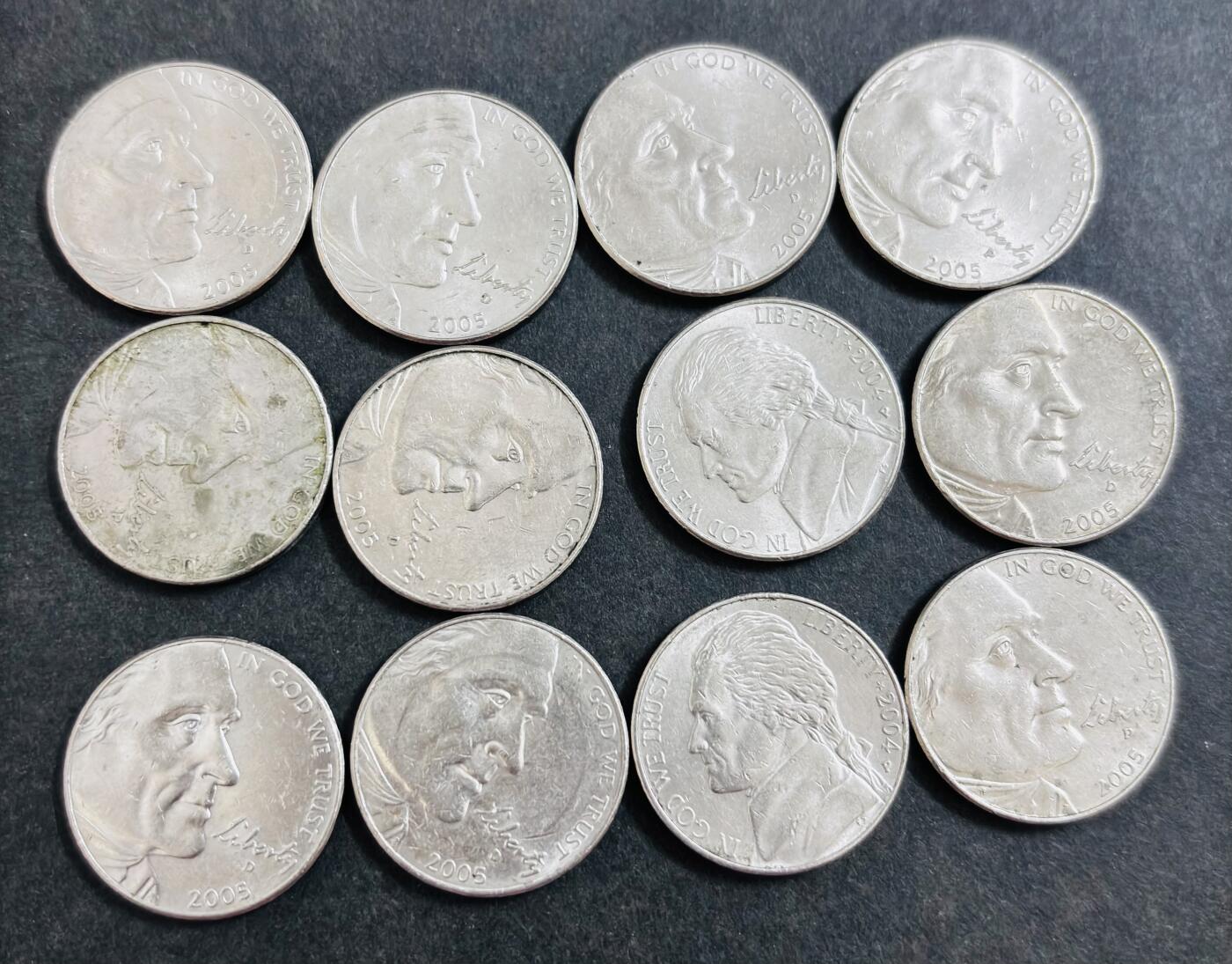 文馨钱币收藏 2026新年第二场（第 288 场）【长期接代拍品】 带光好品美国杰斐逊五美分纪念币 12 枚