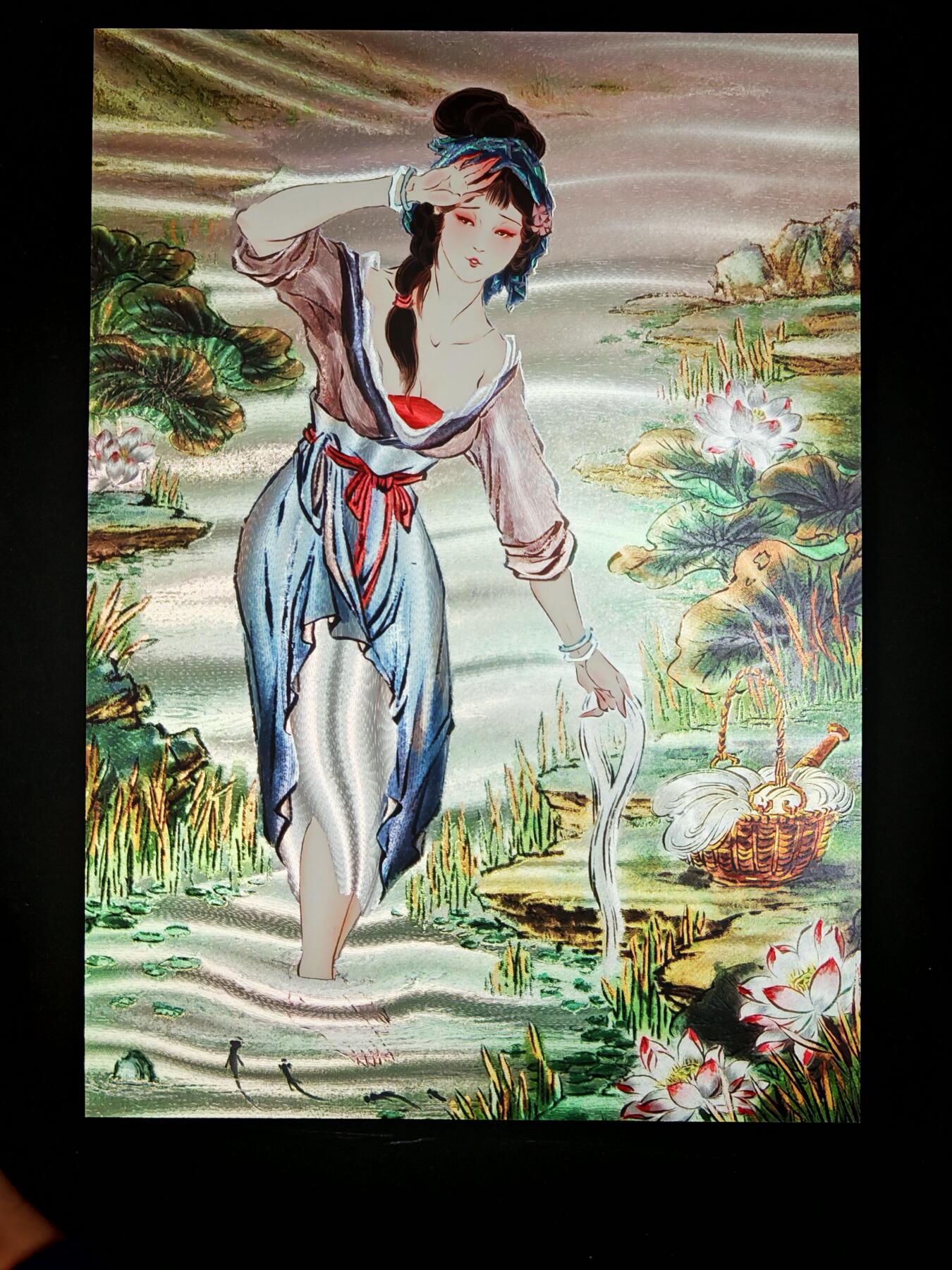 琦卡当当铺～第28期★★各种小漏~支持寄存★★~【9点40结束】扫码加群抽[包邮券]~ 焱卡文化/燎原卡牌-A4-大卡-四大美女-西施浣纱-雕仙-折光-087/300-1张（87年份编号）