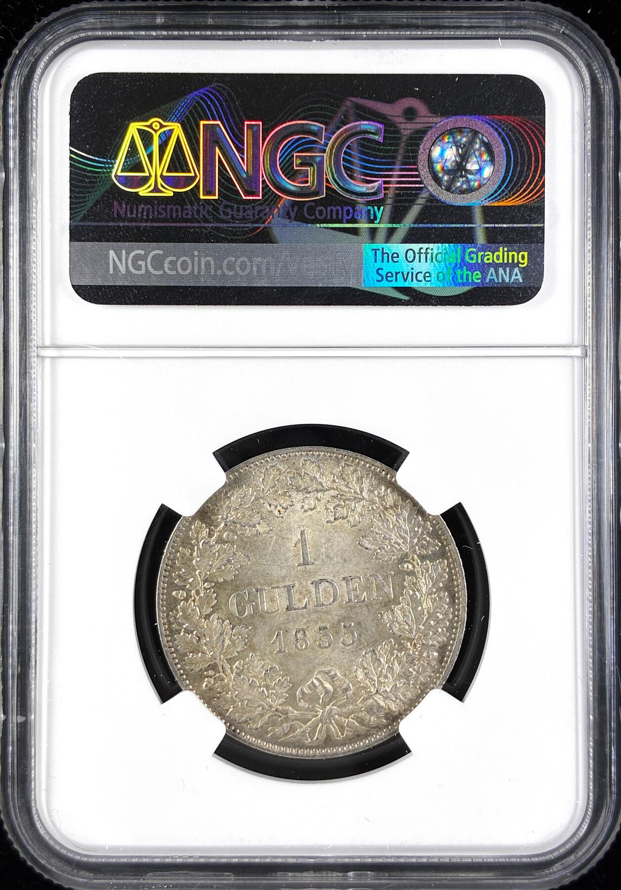 【雨安】【直播拍卖】【第0123期-评级币章】2026-01-10 周六 19:30 [评级德国] Germany 德国 德意志 1盾 Bavaria巴伐利亚 KM#0826 (1848-1864) 马克西米利安二世 1855年  NGC-MS62