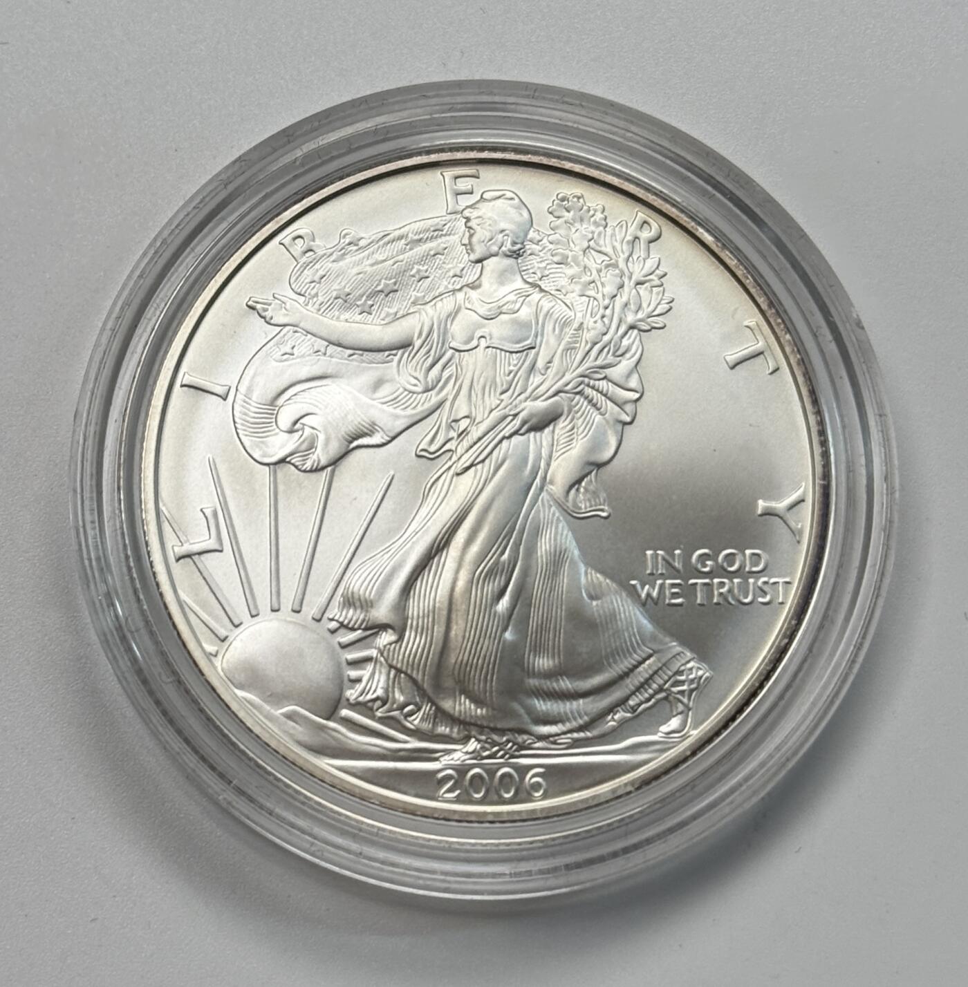 S&S Numismatic世界钱币-拍卖 第118期  美国2006年 自由行走女神 1美元1盎司投资银币 W标西点造币厂 31.1克999银 