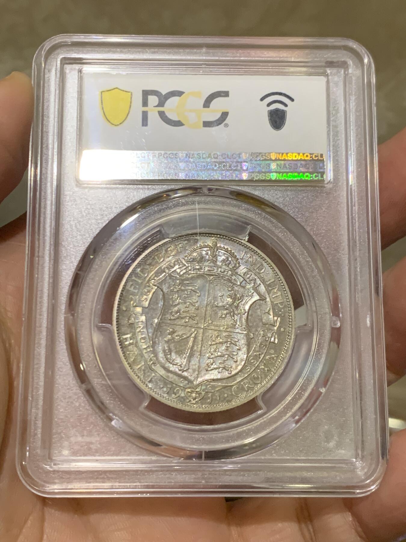 《竞宝斋》第455场 周日，周一 2场连拍 （全场包邮，欢迎送拍） PCGS PR65 英国 1911年 乔治五世 精制半克朗银币 登基首年