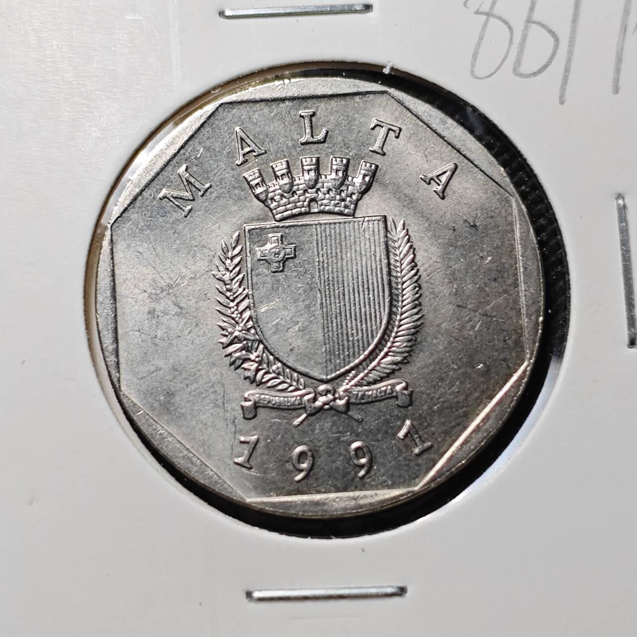 KK钱币收藏小铺  第386期  2月预留时间 周末发货  1991马耳他50分