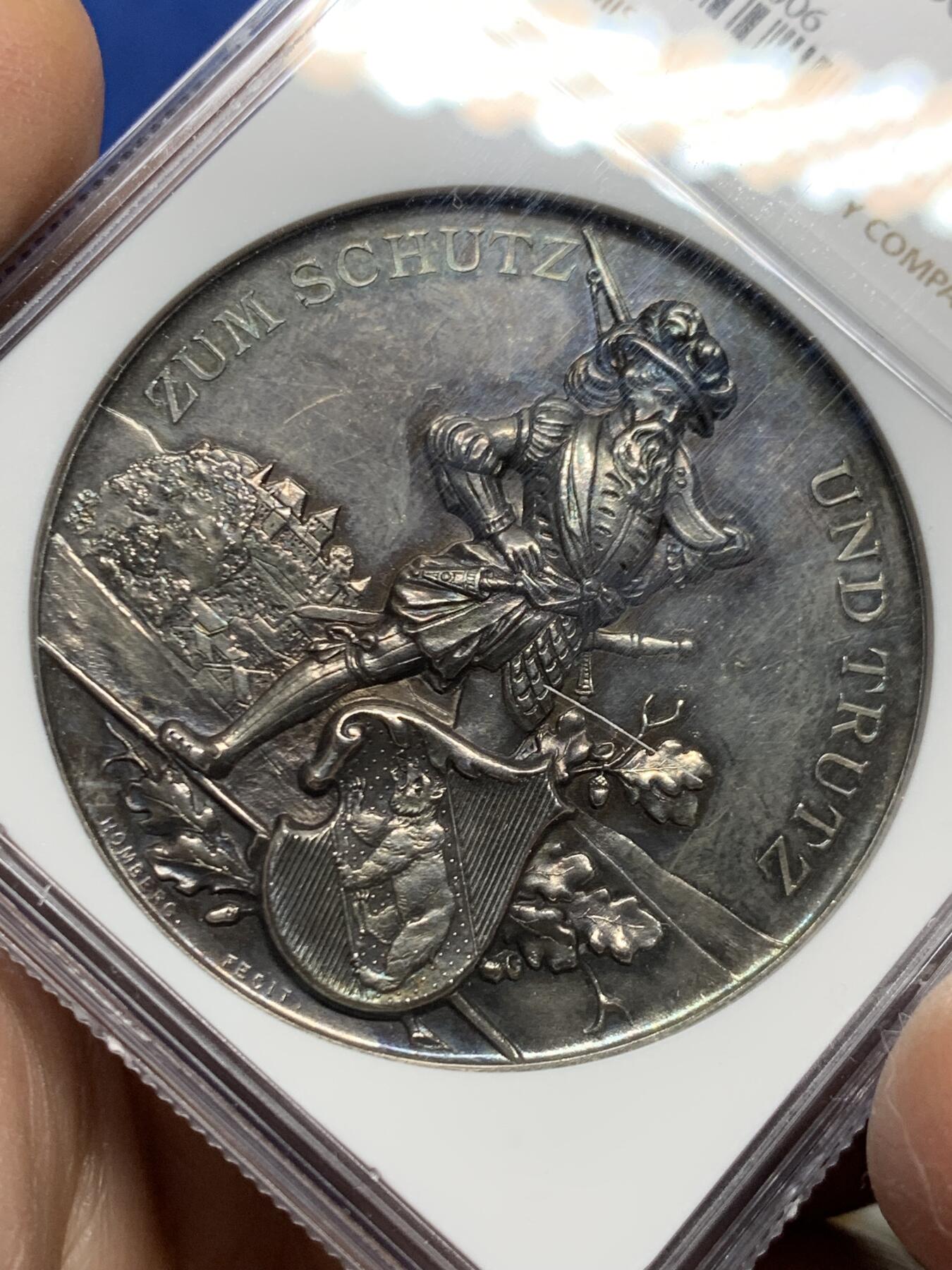 《竞宝斋》第455场 周日，周一 2场连拍 （全场包邮，欢迎送拍） NGC MS62 1891 瑞士伯尔尼射击节 银章 45直径，高浮雕，极其精美