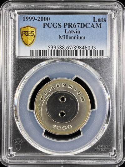 【雨安】【直播拍卖】【第0123期-评级币章】2026-01-10 周六 19:30 - [评级现代] Latvia 拉脱维亚 1拉特 1999年 千禧年 PCGS-PR67DCAM 精制币