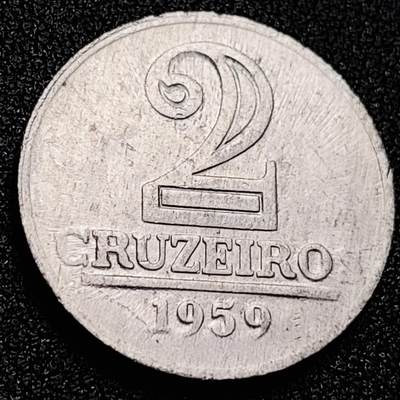 泉币菌-第166场- 新年第九场 精品福利场 - 巴西2克鲁塞罗铝制硬币 星徽版 1959年 25毫米 2.7克
