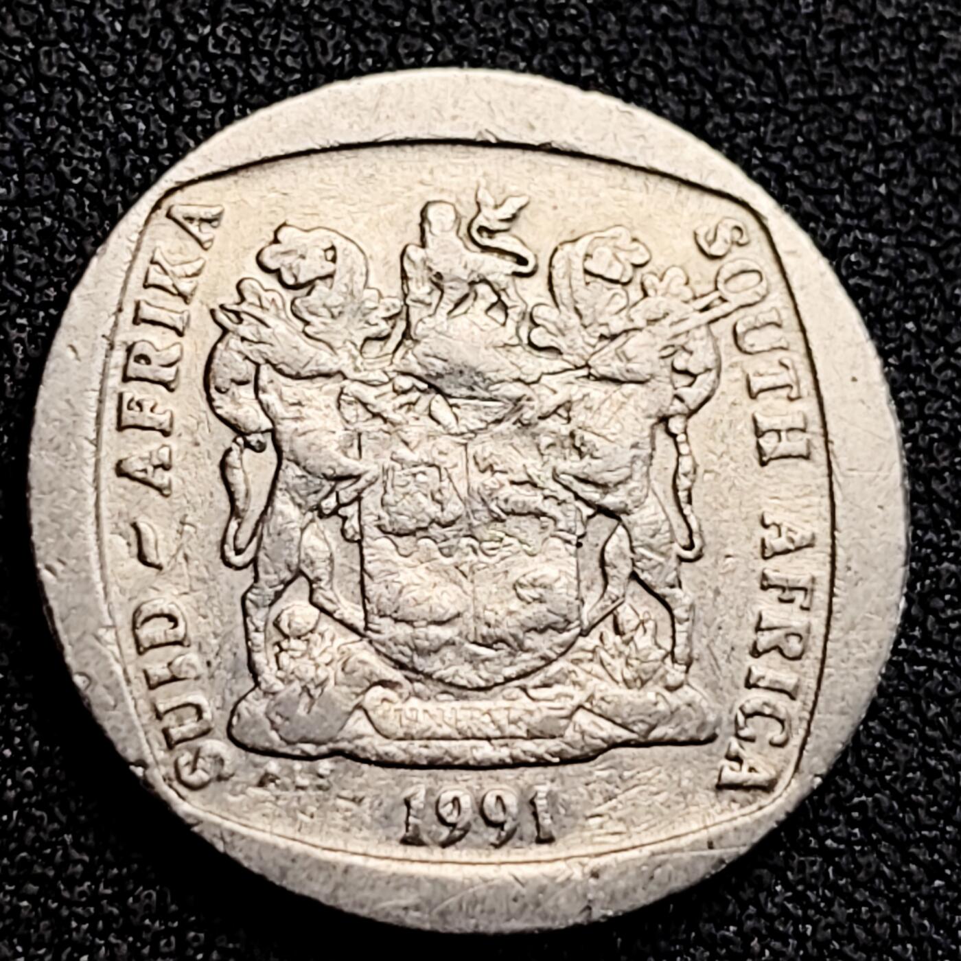 泉币菌-第164场-新年第七场 精品福利场 跳羚 上字徽版 南非1991年 2兰特铜镀镍硬币 23.0毫米 5.5克