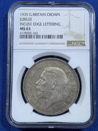 《竞宝斋》第454场 周日，周一 2场连拍 （全场包邮，欢迎送拍） - NGC MS63 英国1935年乔治五世木马克朗银币