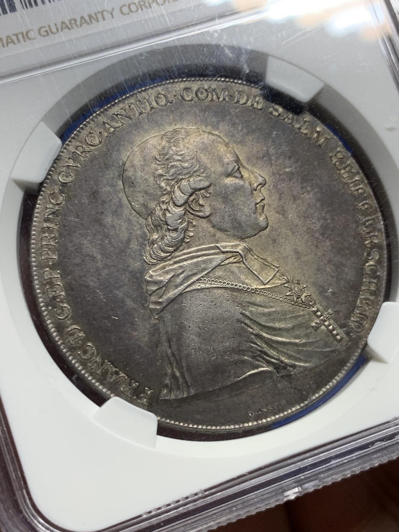 《竞宝斋》第455场 周日，周一 2场连拍 （全场包邮，欢迎送拍） NGC MS62 奥地利 1801年 阿尔卑斯山主教区 1泰勒银币 单年品种 深黑包浆 可藏