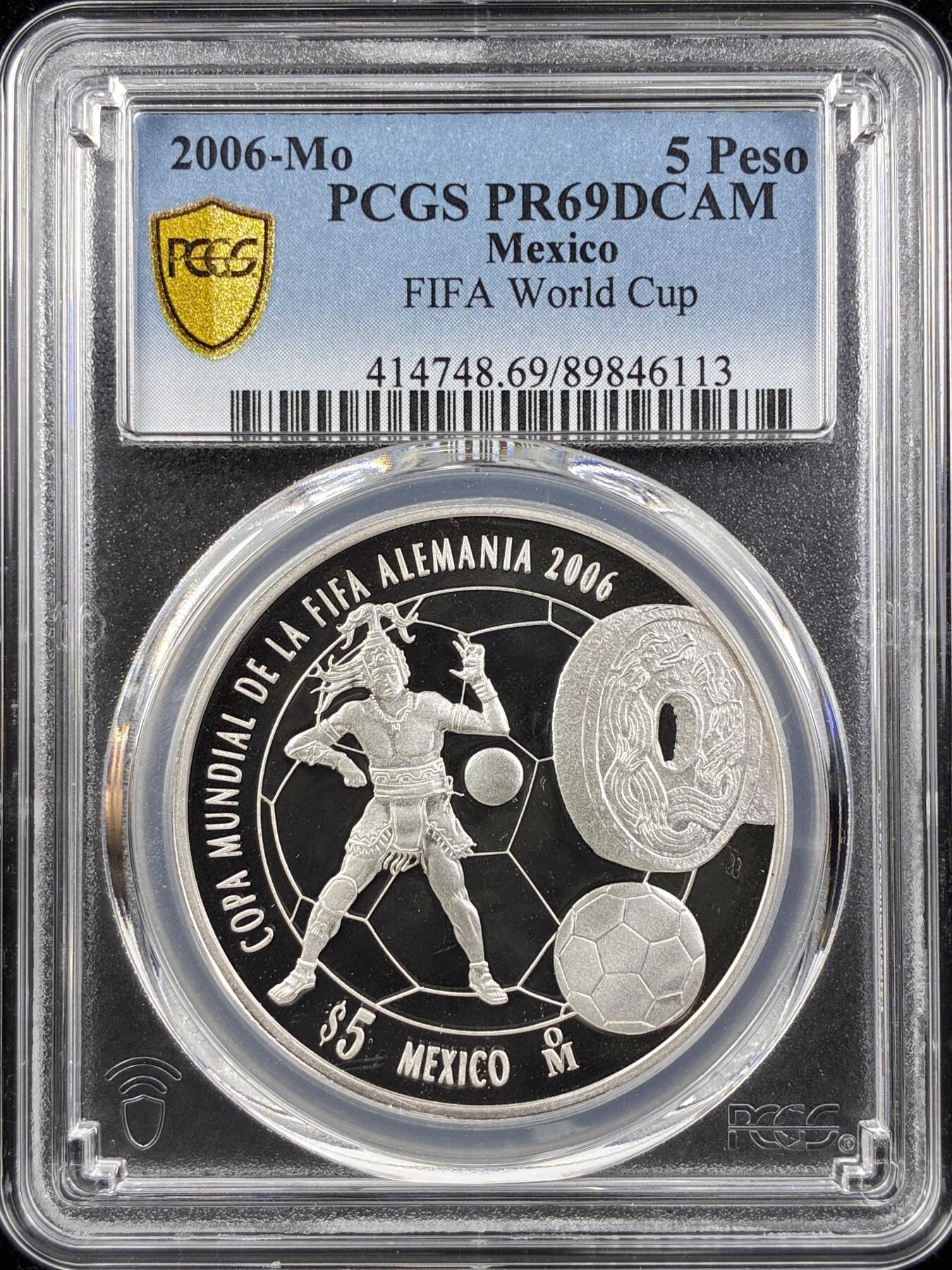 【雨安】【直播拍卖】【第0123期-评级币章】2026-01-10 周六 19:30 [评级现代] Mexico 墨西哥 5比索 2006年 世界杯足球 PCGS-PR69DCAM 精制币