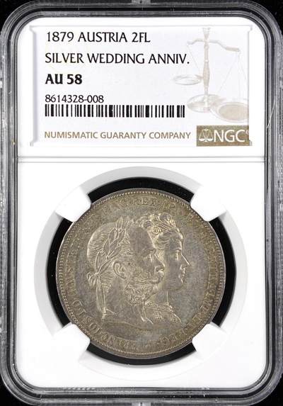 【雨安】【直播拍卖】【第0123期-评级币章】2026-01-10 周六 19:30 - [评级欧洲] Austria 奥地利 2弗洛林 1879年 茜茜公主婚礼  NGC-AU58