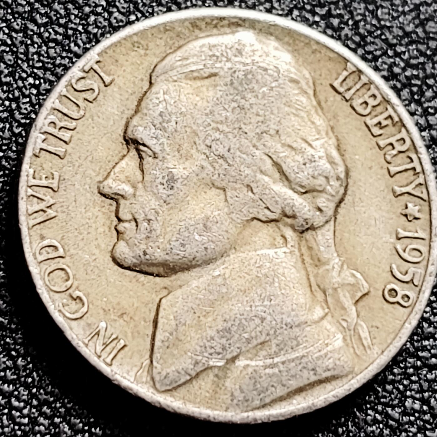 泉币菌-第165场-新年第八场 精品福利场 杰斐逊总统 美国5美分1958年 铜镍硬币21毫米5.0克