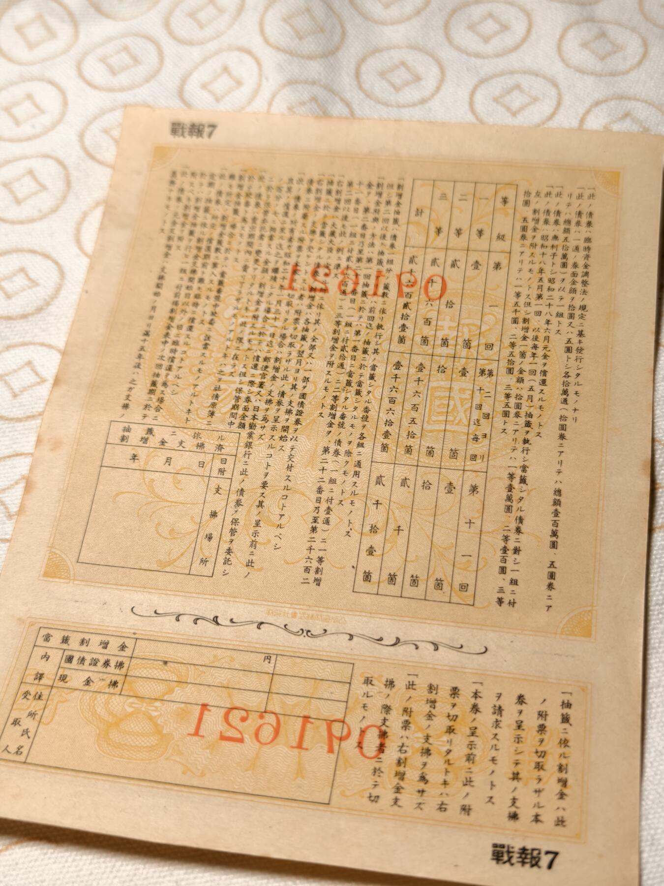 抚柳草堂-第六期章牌钱币 奖章勋章限时免佣 满百包邮 放漏专场 1941日本战时报国债券金十圆 带大东亚战争的富士山樱花印章 侵略铁证 纸板硬挺品相不错永久保真