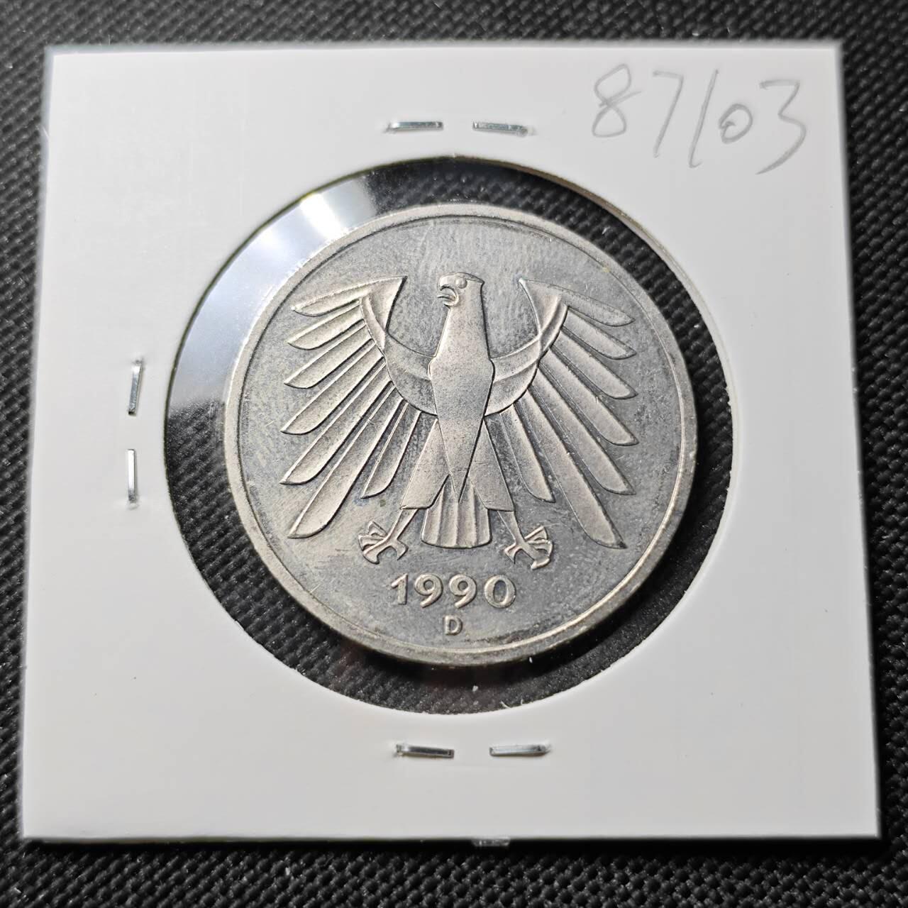 KK钱币收藏小铺  第387期  2月预留时间 周末发货  1990德国5马克 D版