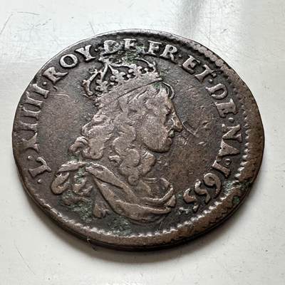 🌹外币初藏🌹🐯2026年第4场  每周二四六晚8️⃣点 接代拍 - 法国1655年太阳王路易十四铜币 约22.8毫米