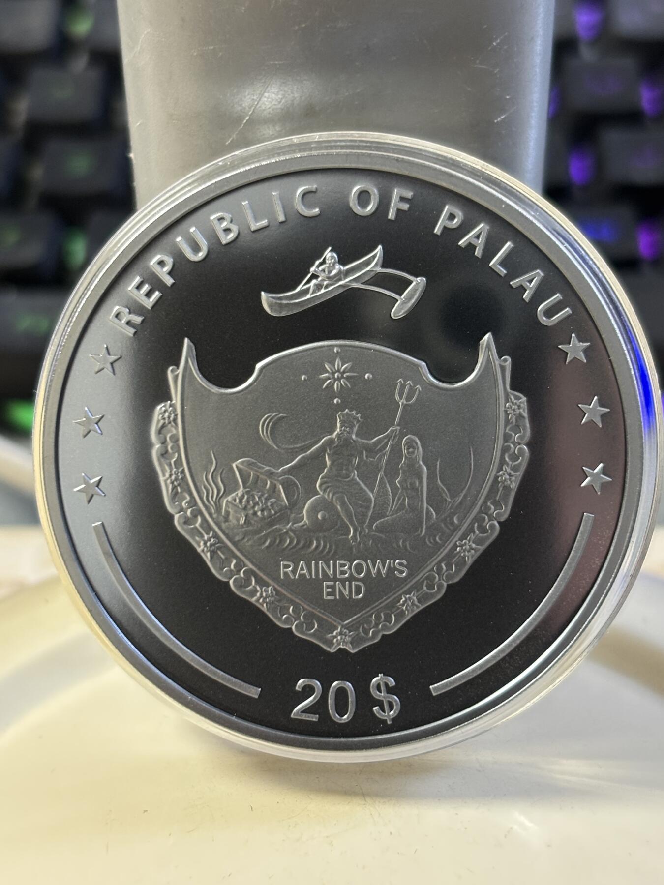 第187期拍卖 帕劳2023年亡灵猎人卡戎钌化3盎司纪念银币，9999银，发行量666枚