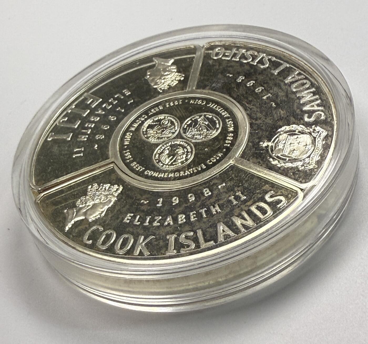 S&S Numismatic世界钱币-拍卖 第118期  获奖币*库克萨摩亚斐济1998年 新加坡造币厂30周年 2元精制纪念银币 盒证齐全 155.5克925银