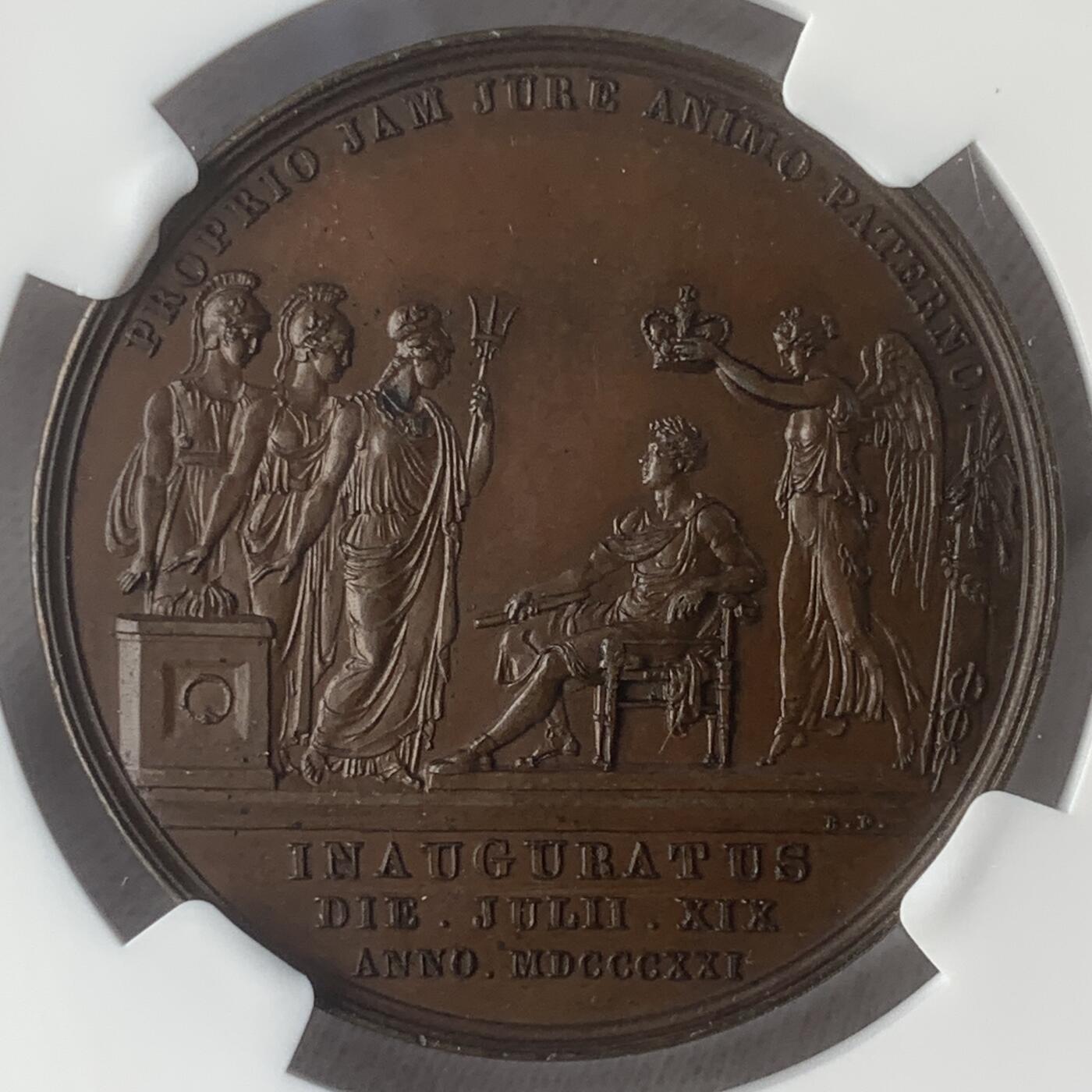 掌中浮雕-藏着的欧洲第048场 NGC MS63 ：1821年英国乔治四世加冕铜章，35mm