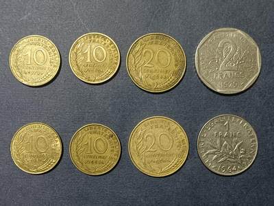 【游宝包邮场】蛇年第105期 纸钞硬币卡牌综合场[一] - 法国硬币 8枚