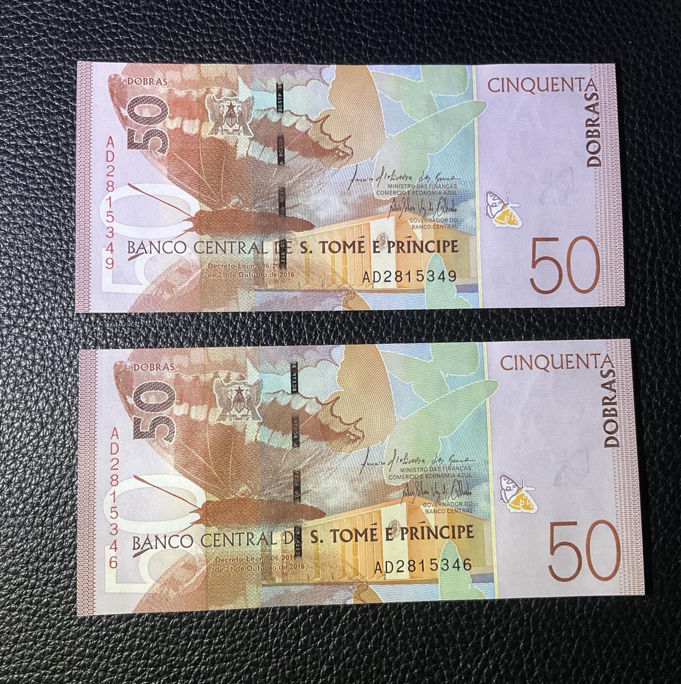 【礼羽收藏】🌏世界钱币拍卖第118期 圣多美和普林西比 2016年50杜普拉，刀拆UNC乱蛇号二张