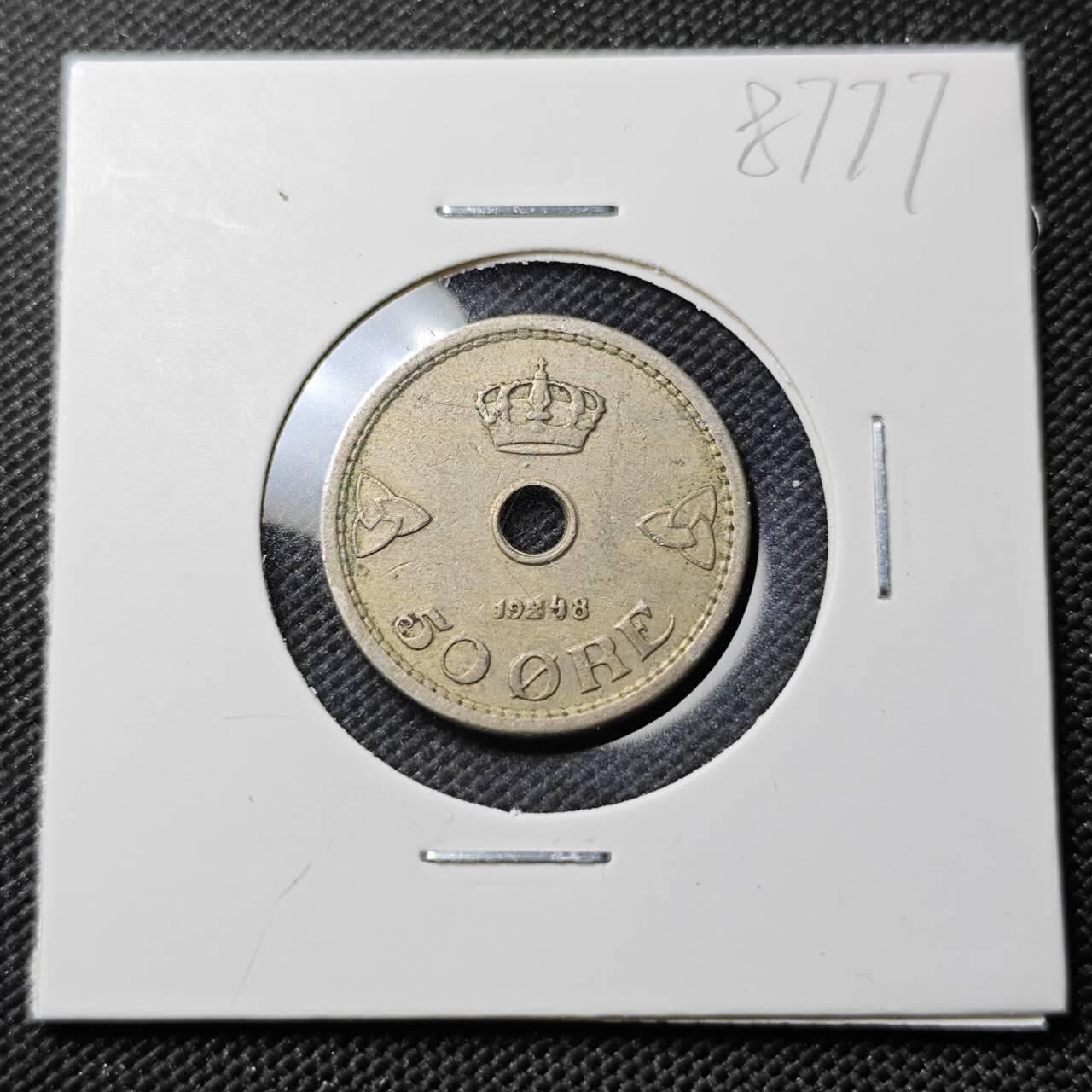 KK钱币收藏小铺  第387期  2月预留时间 周末发货  1948挪威50欧尔镍币