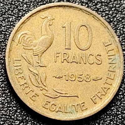 泉币菌-第167场- 精品福利场 - 1958年法国10法郎 公鸡 20mm 