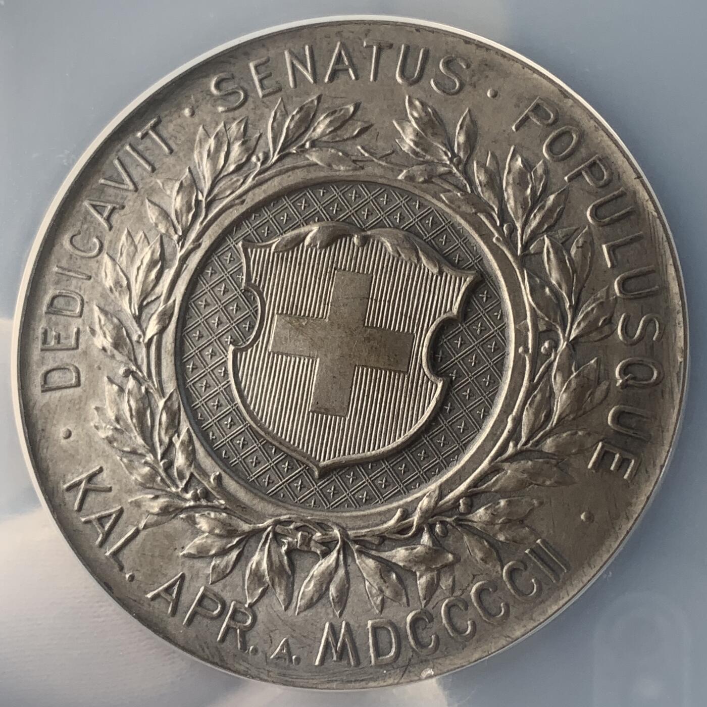 掌中浮雕-藏着的欧洲第048场 NGC MS64 : 1902年瑞士联邦委员会大楼落成纪念大银章 , 55mm , 稀少品种 