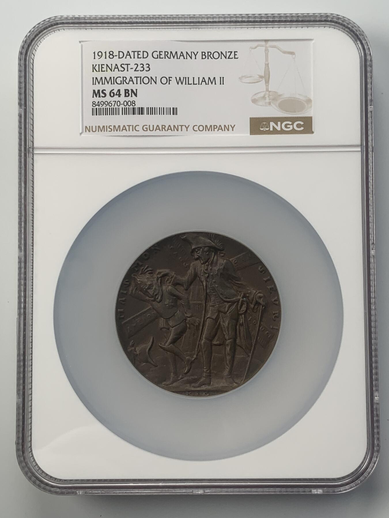 掌中浮雕-藏着的欧洲第048场 NGC MS64 : 1918年腓特烈大帝&逃兵威廉二世，58mm，歌茨目录#233