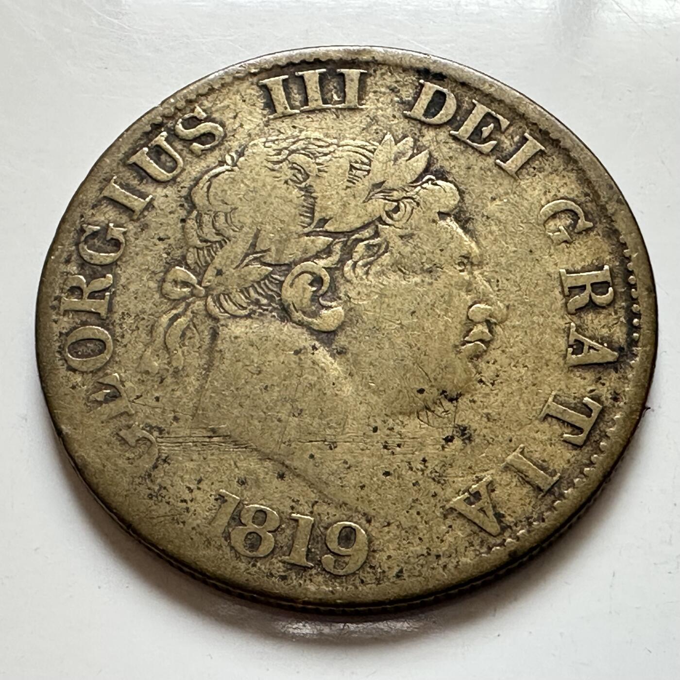 🌹外币初藏🌹🐯2026年第4场  每周二四六晚8️⃣点 接代拍 英国1819年乔三半克郎 铜质私铸币 代用币