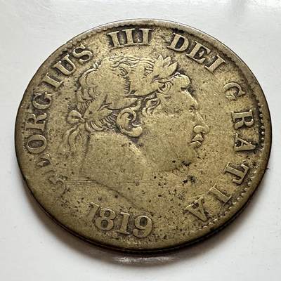 🌹外币初藏🌹🐯2026年第4场  每周二四六晚8️⃣点 接代拍 - 英国1819年乔三半克郎 铜质私铸币 代用币