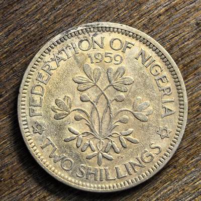 【铜匠收藏】★第135场★散币场，不寄存！！无佣金，30包邮。不满30元，支付5元运费。《接受代拍 代送NGC评级》 - 1959 尼日利亚 2先令 镍币
