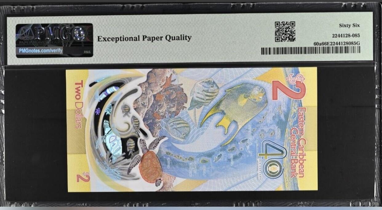 【礼羽收藏】🌏世界钱币拍卖第131期 【AA866688】2023年东加勒比2元纪念钞 首发AA冠 圆圆号 数二 68组合 尾88 PMG66 2023年IBNS世界最佳纸币