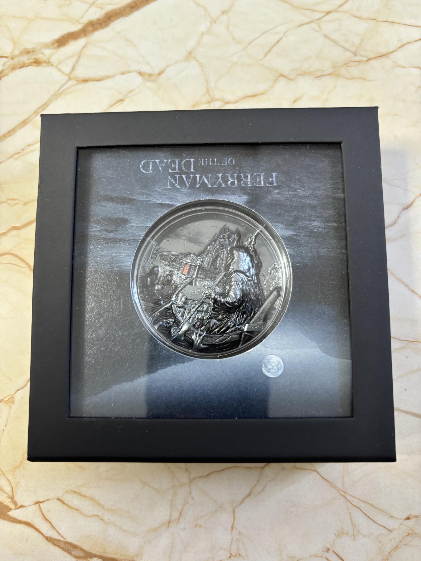 第187期拍卖 帕劳2023年亡灵猎人卡戎钌化3盎司纪念银币，9999银，发行量666枚