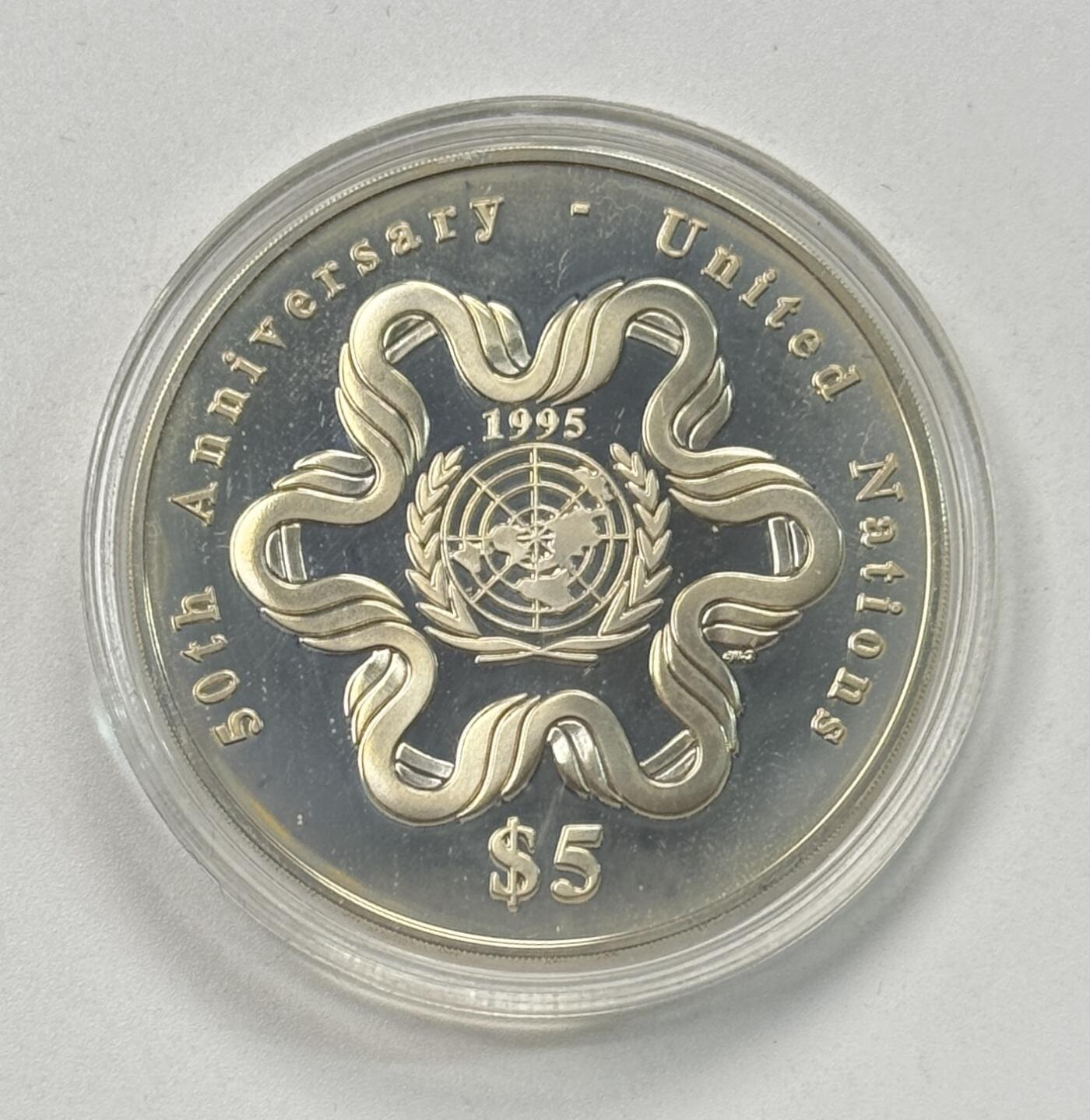 S&S Numismatic世界钱币-拍卖 第118期  新加坡1995年 联合国成立50周年 5新元精制纪念银币  整体雾化