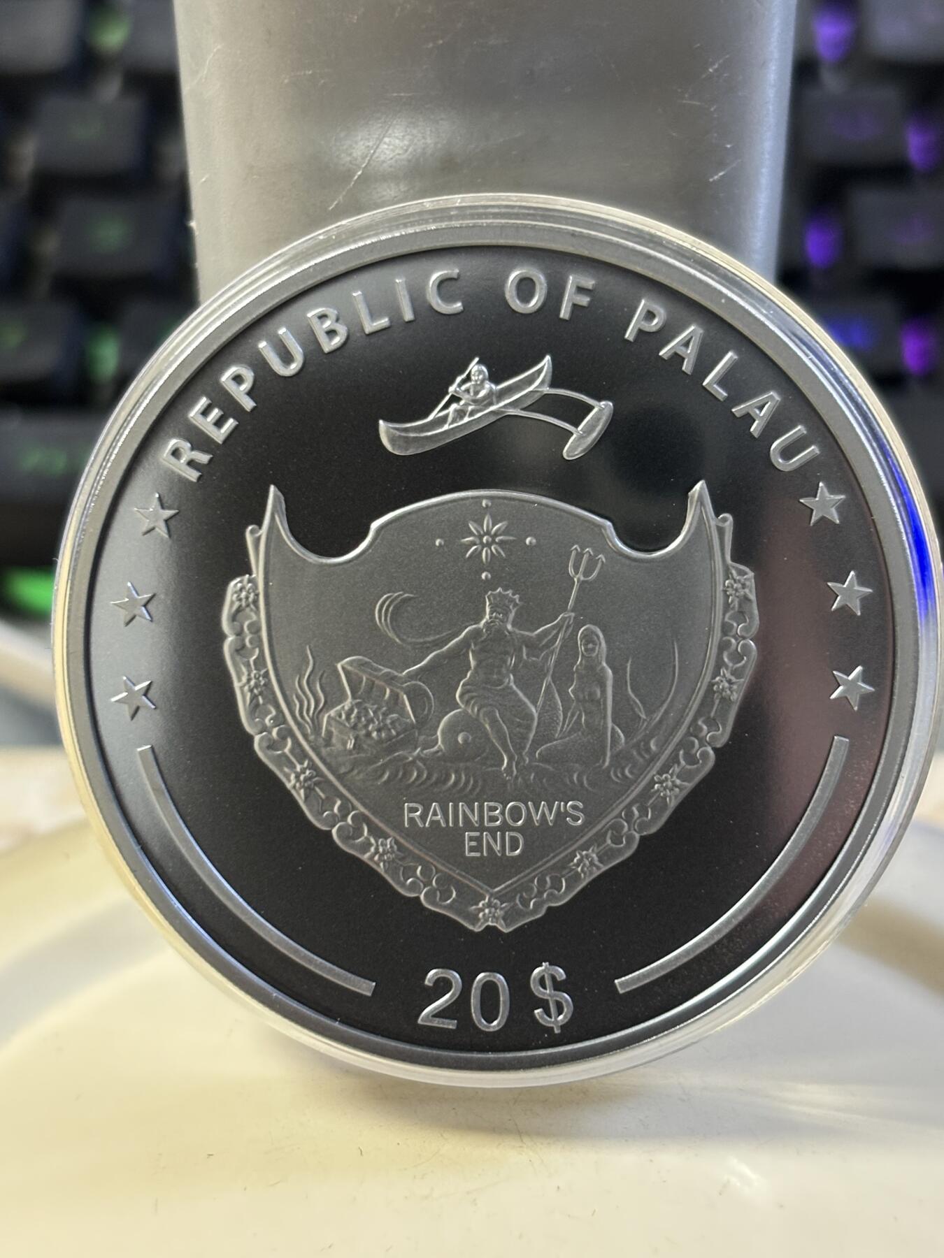 第187期拍卖 帕劳2023年亡灵猎人卡戎钌化3盎司纪念银币，9999银，发行量666枚