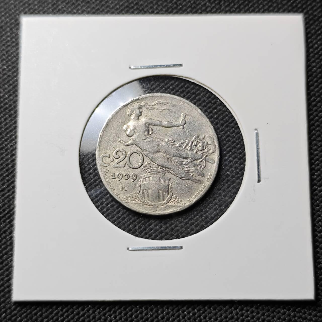 KK钱币收藏小铺  第387期  2月预留时间 周末发货  1909意大利20分 飞天女神