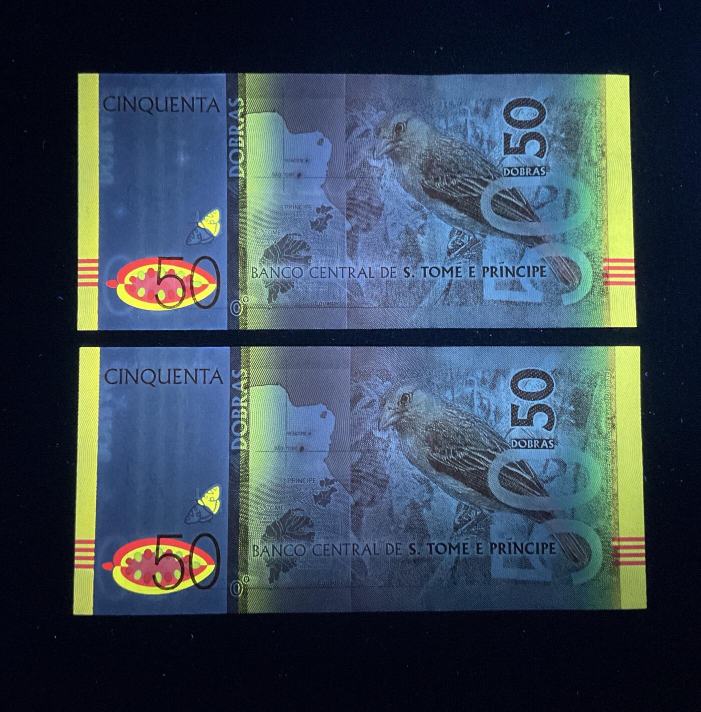【礼羽收藏】🌏世界钱币拍卖第118期 圣多美和普林西比 2016年50杜普拉，刀拆UNC乱蛇号二张