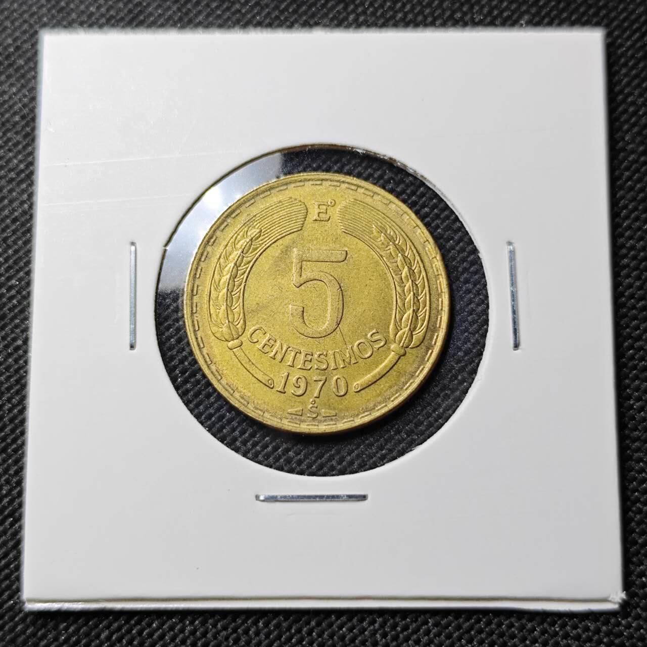 KK钱币收藏小铺  第387期  2月预留时间 周末发货  1970智利5分铜币