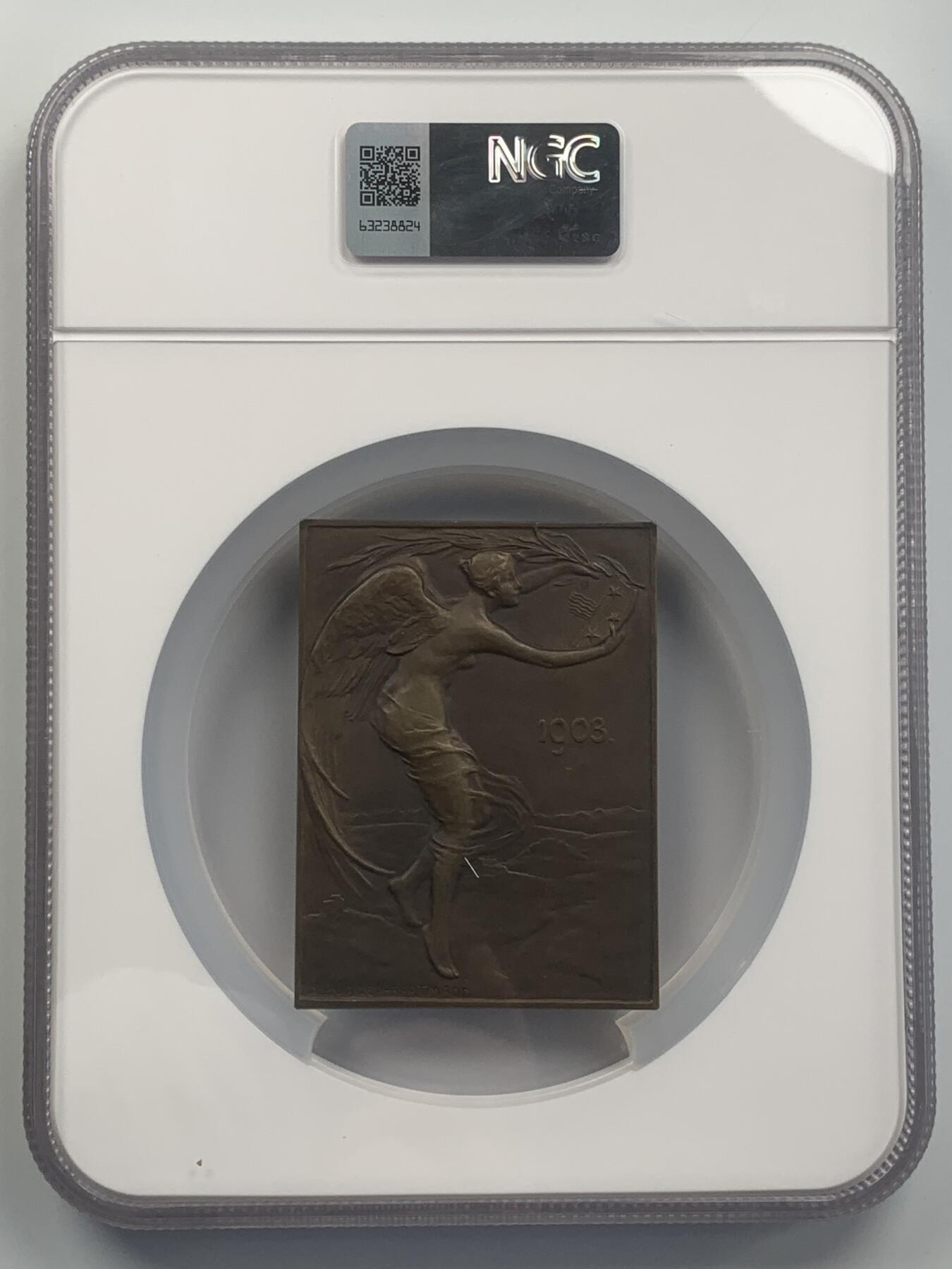 掌中浮雕-藏着的欧洲第048场 NGC MS64 : 1903年瑞士联邦成立100周年纪念铜章，60 x 80 mm ，NGC超大盒子