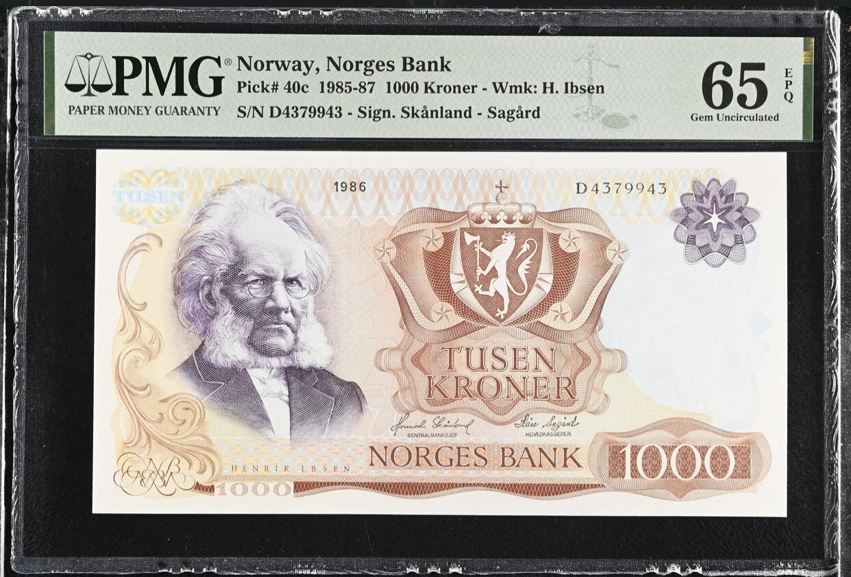 【礼羽收藏】🌏世界钱币拍卖第118期 【D4379943】1985-87年挪威1000克朗纸币 
