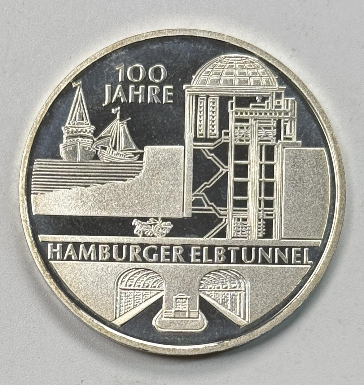 S&S Numismatic世界钱币-拍卖 第118期  德国2011年 汉堡易北河隧道百年 10欧元精制纪念银币 16克625银
