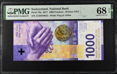 【礼羽收藏】🌏世界钱币拍卖第118期 - 【17J5010855】2017年瑞士手版1000法郎纸币  无47号码 PMG68分 高分良好 只有3张更高分 值得收藏