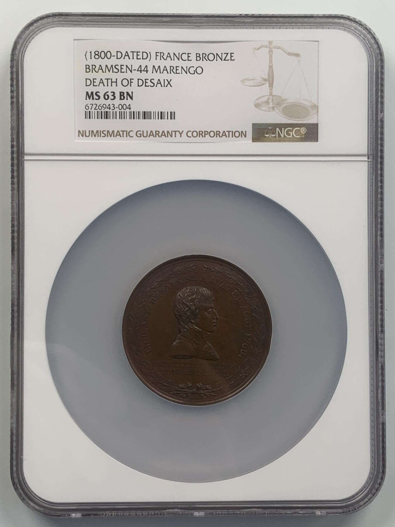 掌中浮雕-藏着的欧洲第048场 NGC MS63 : 法国马伦哥战役铜章，50mm