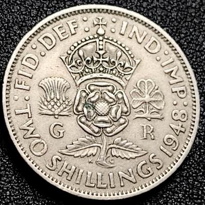 泉币菌-第167场- 精品福利场 - 28.5mm英国2先令 乔治六世硬币1948年 镍币 